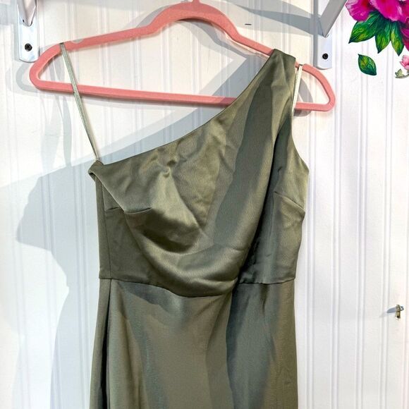 BHLDN Dylan One-Shoulder Satin Side-Slit Gown Sz 0 - Picture 4 of 11